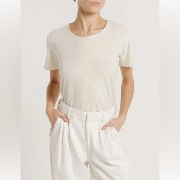 Laude The Label Tops - Laude the Label Cropped Crew Neck Tee Shirt Ivory Size Medium